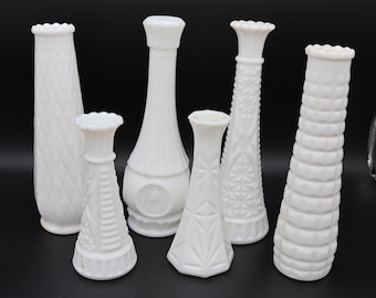 Vintage Milchglasvasen - Milchglasblütenvasen - 9-Zoll- und 6-Zoll-Milchglasvasen - weiße Glasblumenvasen für weißes Bauernhaus, Hochzeit