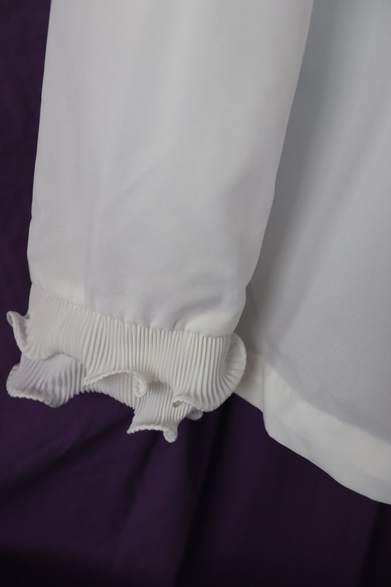 Silky White Blouse with Ruffled V-Neck and Long S… - image 6