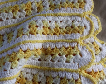 Yellow and White Striped Small Afghan - Vintage Mile-A-Minute Crochet Afghan - Yellow Baby Throw - Small Crochet Baby Blanket