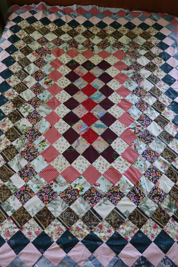 パッチワークキルトトップ ヘキサゴン ローズガーデンのキルトトップ