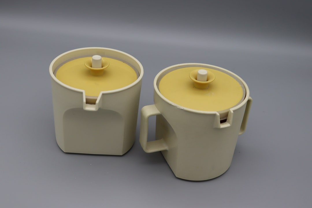 Tupperware Sugar and Creamer Set in Gold and Cream With Button Top Etsy