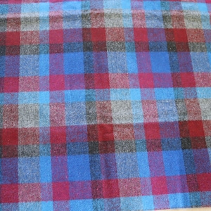 Bright Blue, Dark Red and Gray Wool Plaid Fabric - Lightweight Tartan Fabric - Vintage Wool Plaid fabric for skirt, jacket, vest, kilt