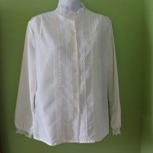 Vintage Silky White Blouse - Victorian-style White Blouse with Lace Neckline and Trim - Victorian Costume or Cosplay White Shirtwaist