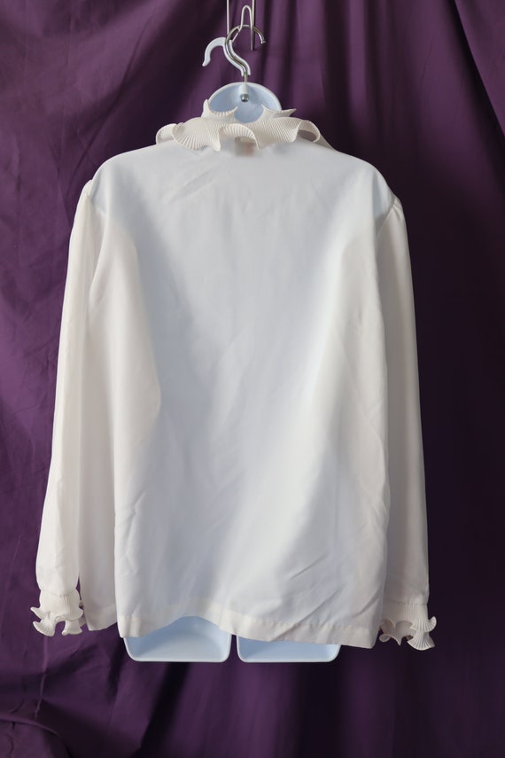 Silky White Blouse with Ruffled V-Neck and Long S… - image 7