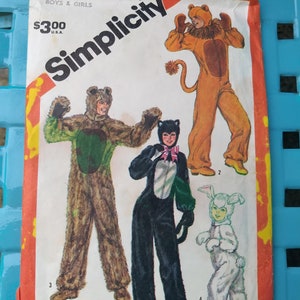 Costume Pattern Kid&#39;s Cat / Kitten, Rabbit / Bunny, Lion, or Bear - Vintage Simplicity 5739 Halloween Costume Pattern for kids size 2-4