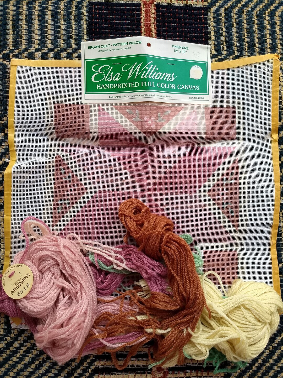 Pink Star Quilt Block Needlepoint Canvas and Wool by Elsa Williams Etsy