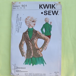 70s Wide Lapel Blazer Pattern by Kwik Sew size 14 16 18 - Vintage Jacket Pattern with Princess Seams for Knit or Woven Fabric