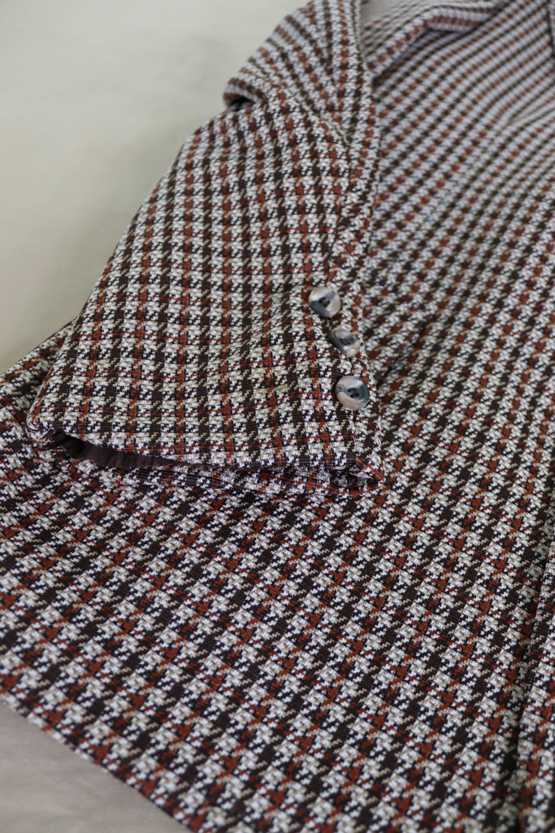 Mens Houndstooth Plaid Wide Collar Jacket or Sports Coat from 60s or 70s image 5