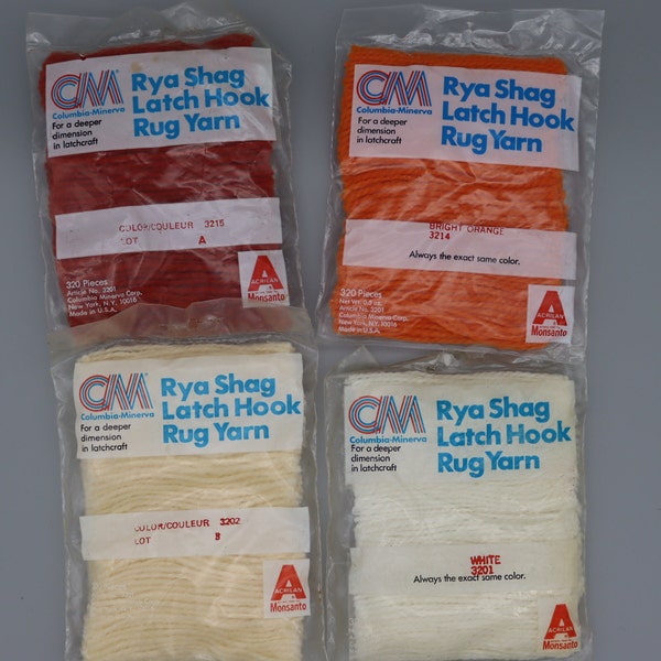 Precut Rya Shag Latch Hook Yarn - Vintage Shage Latch Hook Yarn - White Cream Orange Red