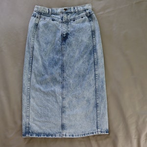 80s Long Straight Acid Wash Denim Jean Skirt - Vintage Long