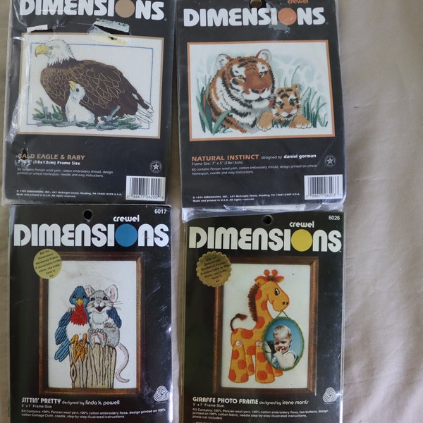 Beginner Crewel Embroidery Kits - Tiger Embroidery Kit, Mouse and Bluebird Kit, Giraffe with photo kit, Bald Eagle Kit by Dimensions
