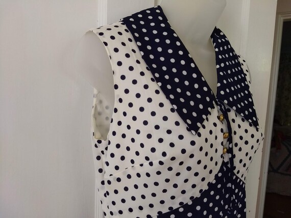 Vintage Navy and White Polka Dot Sleeveless Long … - image 3