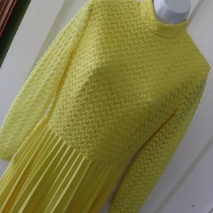 60s/70s Yellow Party Dress, Prom Dress -Vintage Yellow Maxi Dress with full pleated skirt - Groovy long sleeve yellow special occasion dress