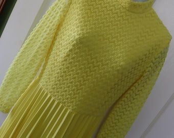 60s/70s Yellow Party Dress, Prom Dress -Vintage Yellow Maxi Dress with full pleated skirt - Groovy long sleeve yellow special occasion dress