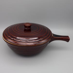 1950s/60s Brown Covered Casserole with Handle by Mar-crest-Made in USA Marcrest Daisy Dot Brown Stoneware Casserole & Lid-Vintage Bean Pot