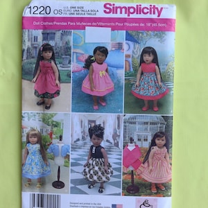 American Girl/18 inch doll Dress Pattern, My Life Doll Dress Pattern, My Generation Doll Dress Pattern - Simplicity 1220 Doll Dresses