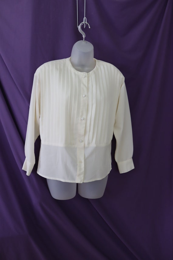 Ivory Silky Pleated Front Tuxedo Blouse