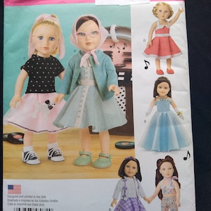1950s 18 inch doll dresses pattern by Simplicity 8072 - Retro 50s dress pattern for American Girl, Our Generation, My Life As, Journey Girls