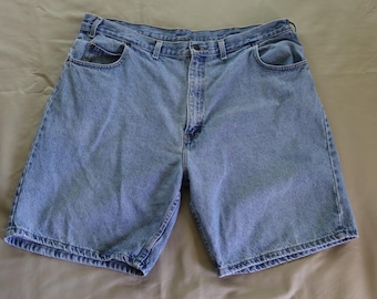 Boyfriend Jeans Shorts 42 Taille - Ausgeblichene Blaue Jeans Shorts für die Üppige Frau - Vintage Baumwoll Jeans Shorts