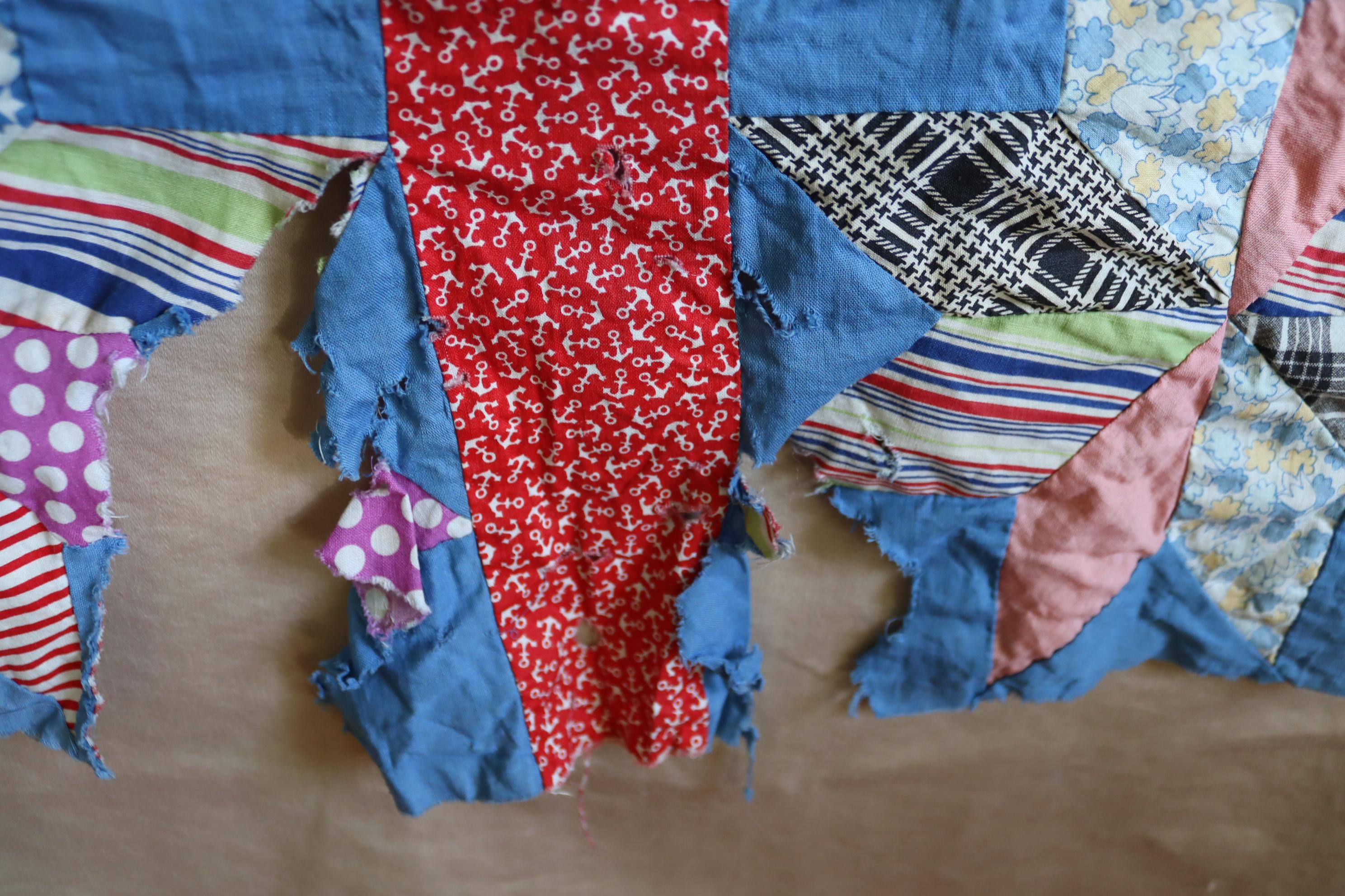 40年代/50年代のパッチワークキルトトップ - ヴィンテージ8ポイント