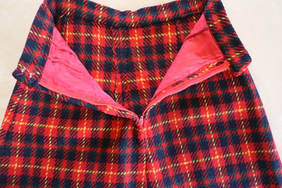 Handmade A-Line Red and Navy Plaid Wool Skirt fro… - image 8