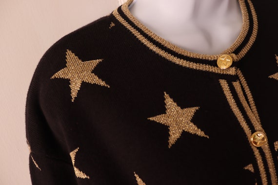 Black and Gold Star Cardigan Sweater - Black Cott… - image 8