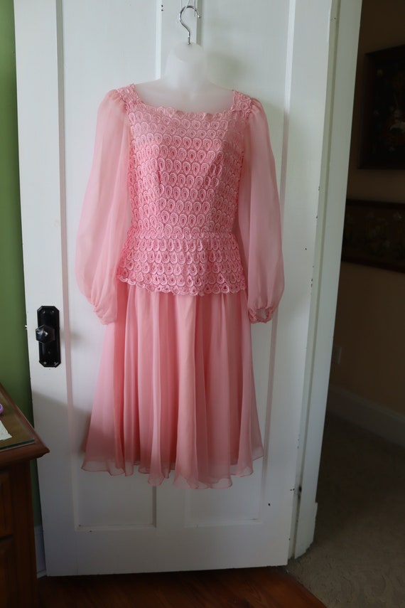 Pink Lace and Chiffon Party Dress from 1980s/1990s