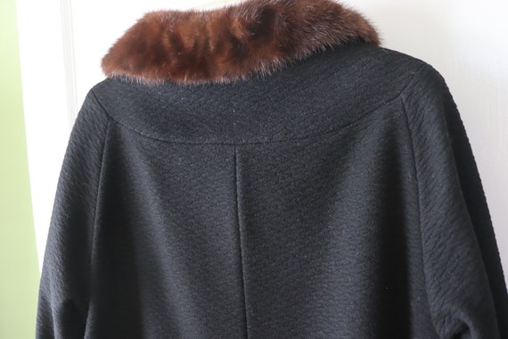 1950s/60s Fur Collar Black Wool Coat - image 6