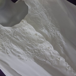 Silky Ivory No-tuck Blouse with Embroidered Neckline, Short Sleeves -No-tuck ivory office or suit blouse - Ivory embroidered blouse
