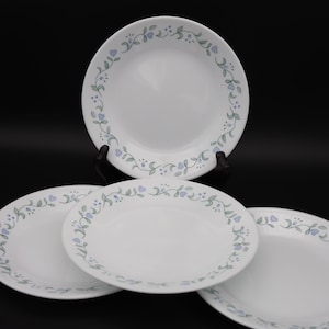 4 Corelle Country Cottage Bread Plates - Vintage Corning Corelle Small Plates with Blue Flowers and hearts - 6 3/4 inch Corelle Plates
