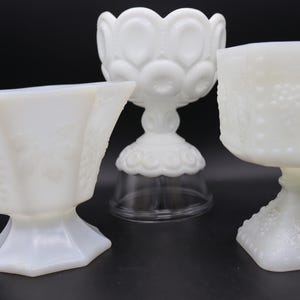 Vintage Milk Glass Pedestal Vases - Grapes Milk Glass Vase, Eight-Sided Milk Glass Pedestal Vase, Moon and Stars Milk Glass Vase