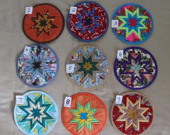 Handmade Kitchen Hot Pads; Folded Star or Amish Star Pattern Hot Pads - Perfect hostess gift!