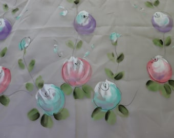 Set of 2 Vintage Cafe Curtain Panels - Sheer Pastel Floral  Curtain Panels  - Pretty Floral Sheer Cafe Curtains