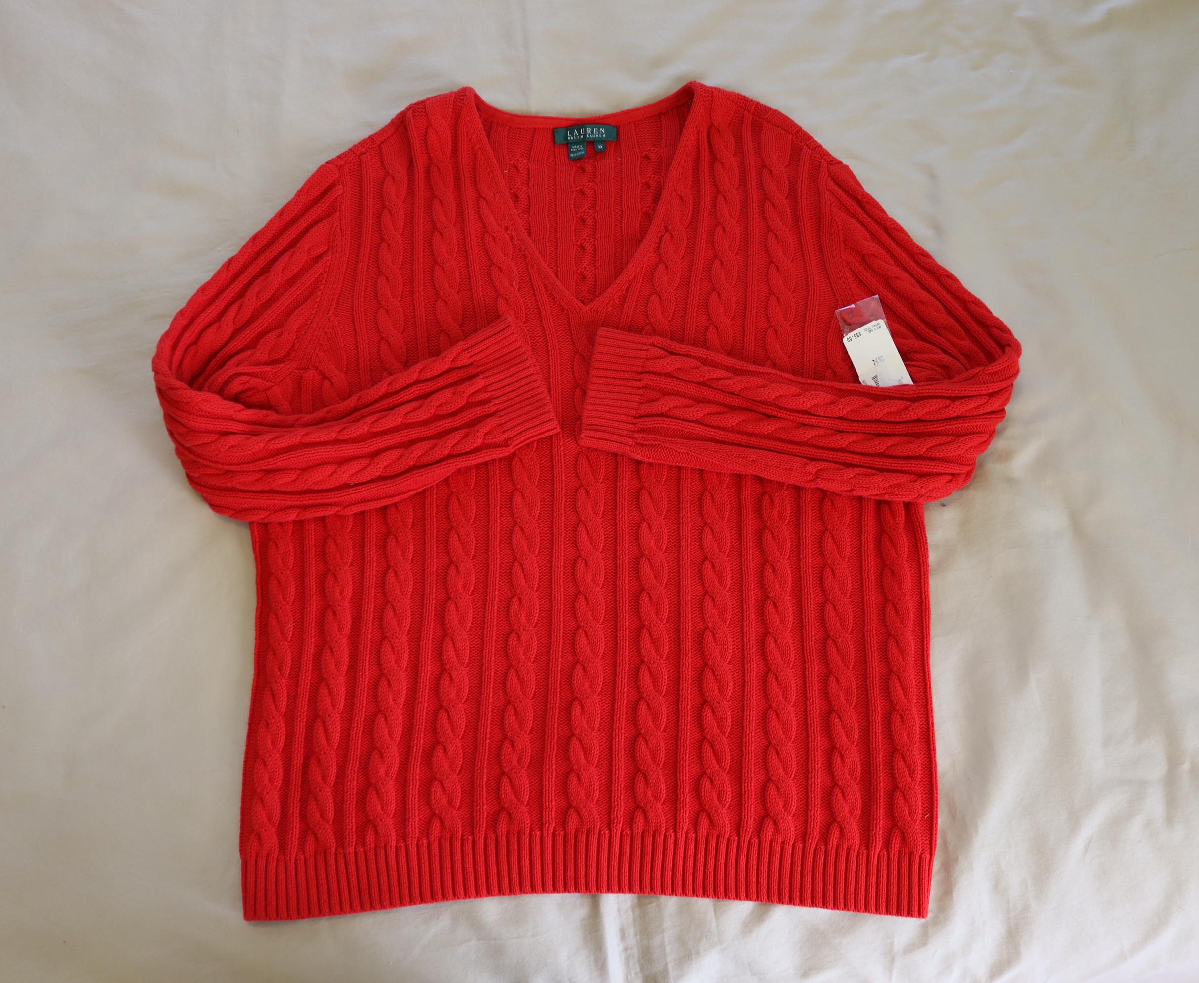 専用　　vintage Ralph Lauren cotton  knit Vintage Ralph Lauren Red Cable Knit Sweater - Size L - 100% Cotton