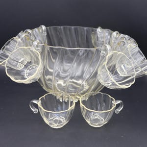50s/60s Punch Bowl and 12 matching cups- Colonial Swirl Shell Punchbowl and cups - Vintage Punch Bowl & Cups for Retro Entertaining