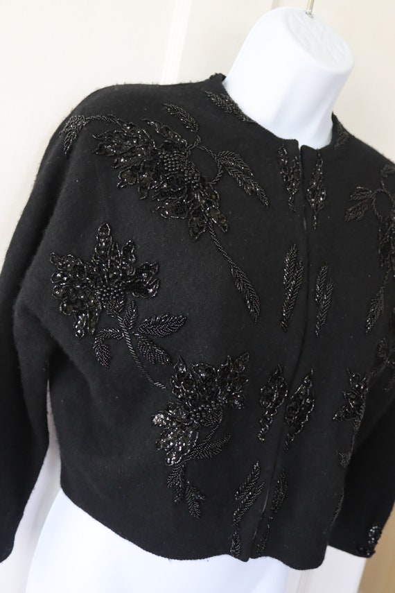 1940s/50s Lambswool Angora Black Beaded Cardigan … - image 2