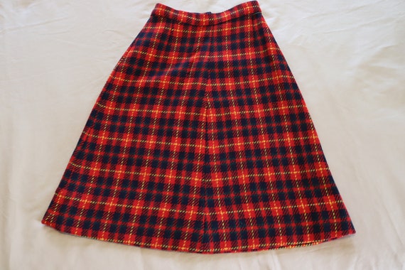 Handmade A-Line Red and Navy Plaid Wool Skirt fro… - image 1