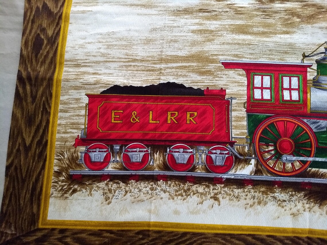 Vintage Barkcloth Train Fabric Panel by Wescoreltex Etsy