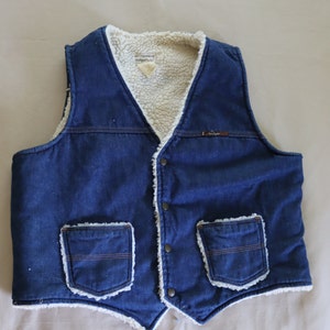 Jaren 70 denim jeansvest met fleece voering - do-nothing by Sedgfield Vintage fleece gevoerd denim vest - XL jaren 70 denim fleece vest