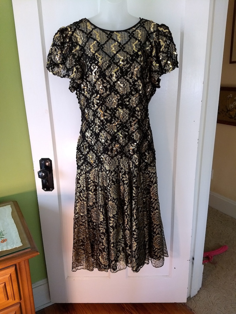 Sparkly Black and Gold Drop-waist Party / Formal / Prom Dress image 1
