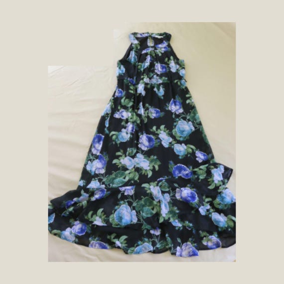 calvin klein purple and black dress Long Halter-style Silky Dress - Black and Purple Floral Summer Dress by Calvin  Klein - Pretty Black Sleeveless Dress