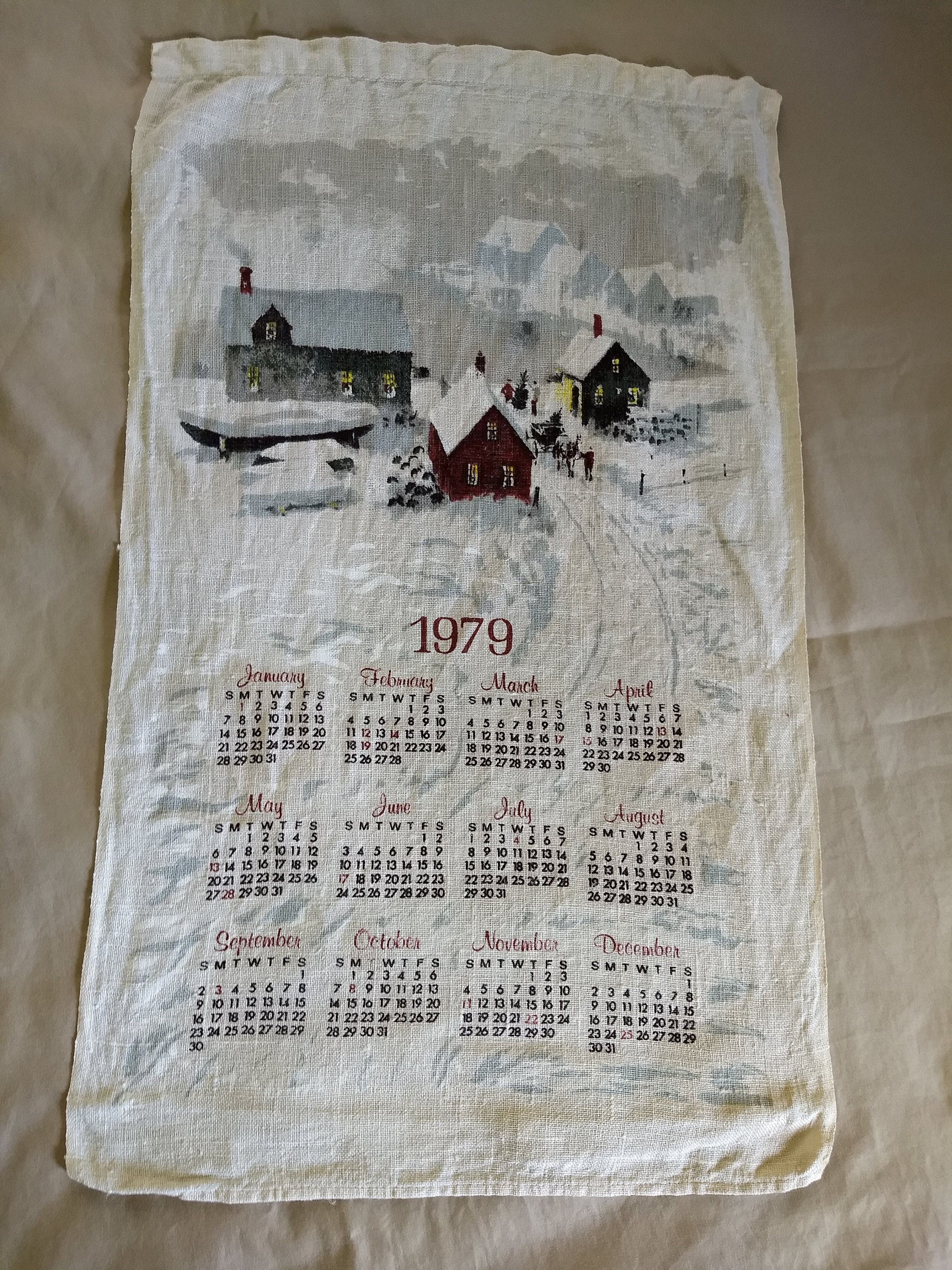 Linen Calendar Kitchen Towel Tea Towels Vintage Calendar Etsy