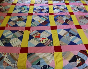 1950s/ 1960s Hand-sewn Quilt Top - Vintage Four Point Star or Windmill Quilt Top - Old Quilt Top for Farmhouse or cottage core decor