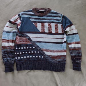 Vintage 70s Geometric Crewneck Sweater - Donegal Acrylic Knit