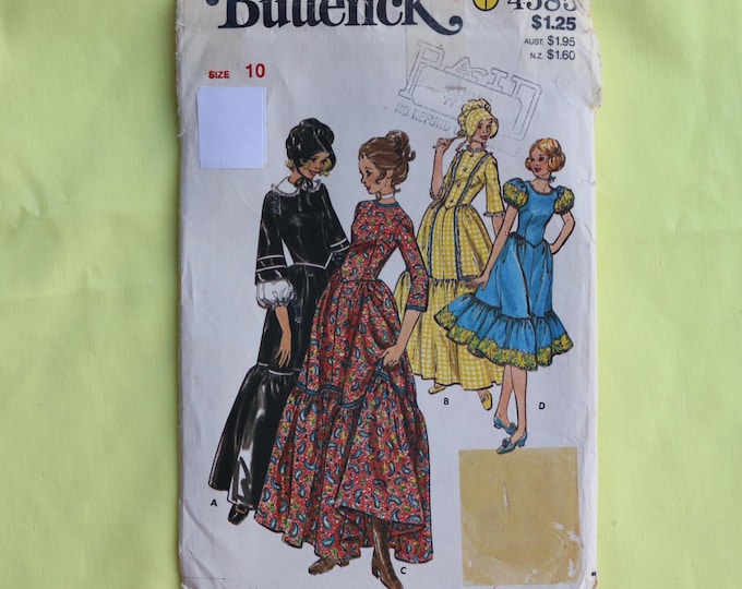 Frontier Design Pattern Frontier, Colonial, Historical Dress and Bonnet Pattern Butterick 4585 ...