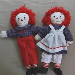 Vintage Handmade Raggedy Ann and Andy Dolls - 1960s/70s Raggedy Ann and Raggedy Andy Doll - Large Handmade Raggedy Ann and Andy Dolls