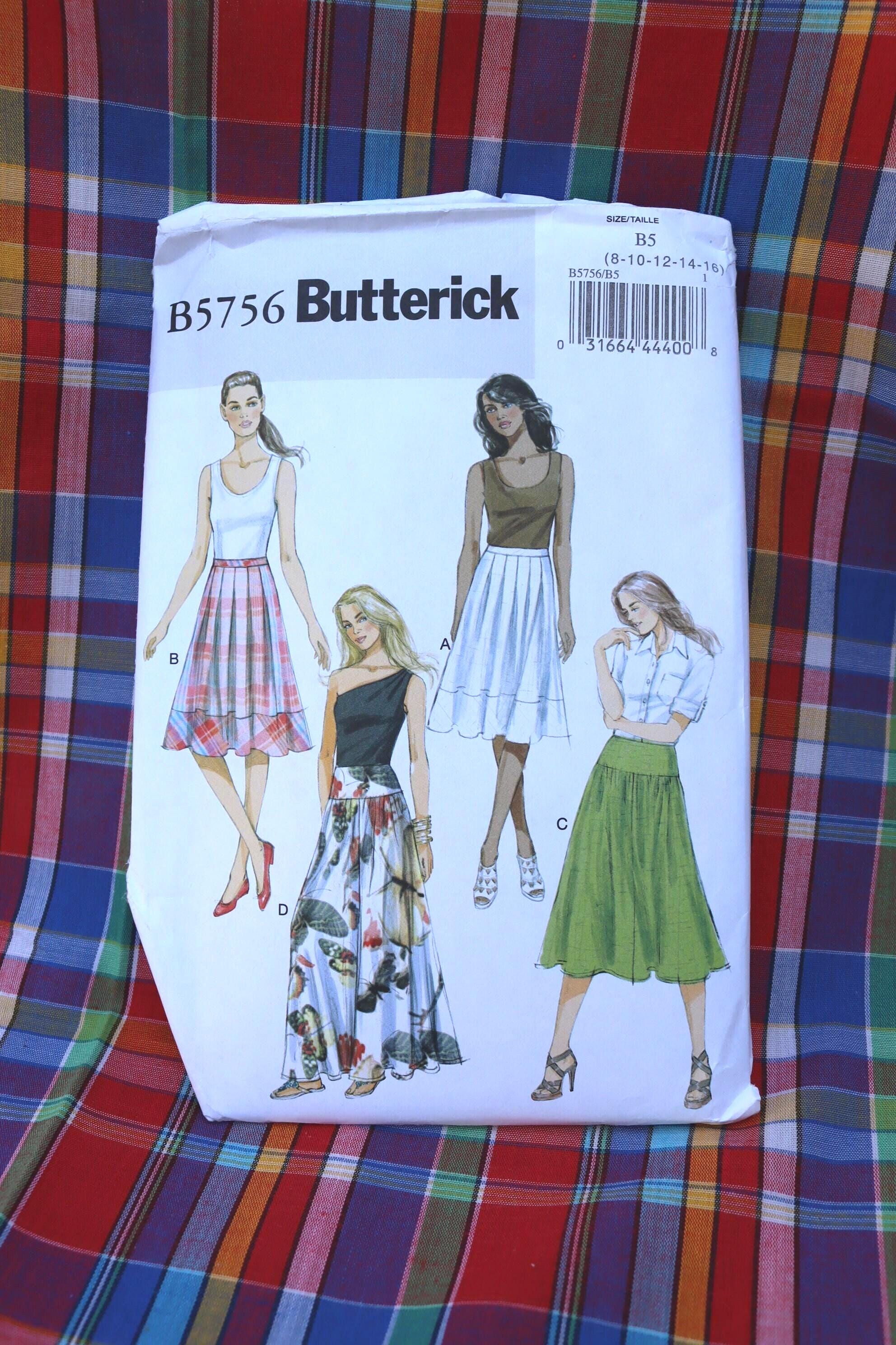ポケット付きフルギャザーまたはプリーツスカートパターン - Butterick B5756 サイズ 8、10、12、14、16 ヨーク付きスカートパターン