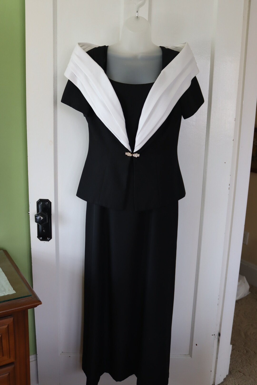 Long Black 2 piece Party Formal Prom Dress With White Shawl Collar Vintage Black and White Two Piece Evening Dress Etsy UK