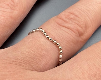 Wavy Beaded Sterling Silver Ring | 925 | Stacker Midi Band | Recycled Material | Handmade in the UK
