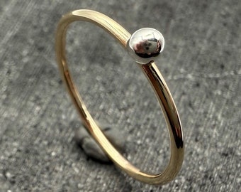 9ct Gold Stacking Ring with 925 Sterling Silver Bead | Solid Gold | Recycled Gold | 9ct | 925 Silver | Handmade in the UK